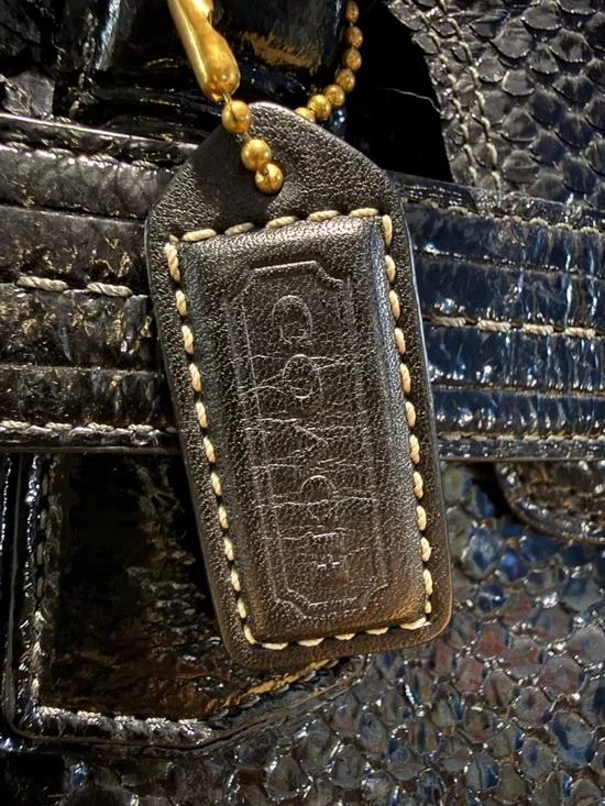 Coach Hamptons Black Embossed Python Print Patent Leather Satchel Bag - Picture 2 of 7